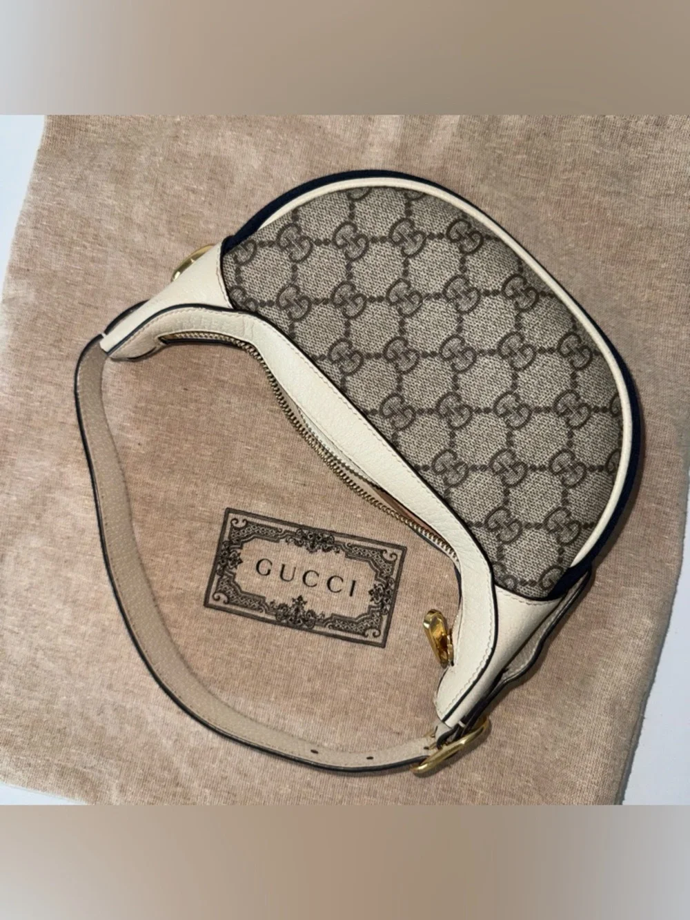 Gucci Ophidia  - Beige Supreme Shoulder Bag with Red & Blue stipe - Picture 15 of 16